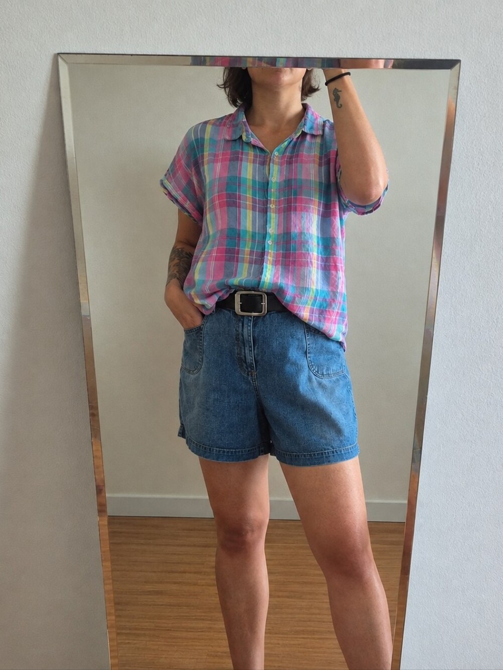 CHAPS Colorful Plaid Short Sleeve Button-Up Shirt – Size M
